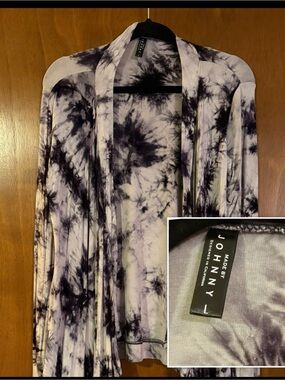 Tie-Dye Open Cardigan - Black & White